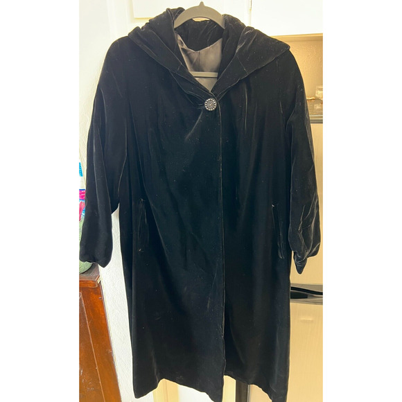 Velvet Cloak Opera Vintage Long Hooded - Picture 1 of 4